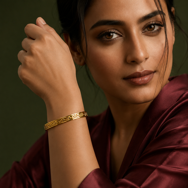 Kadas Gold-Tone Designer Kada with Engraved Geometric Pattern for Women - House of Viya