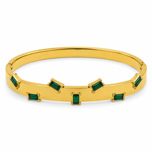 Real Emerald Green Stone Gold Oval Kada for Women | Natural Gemstone Stainless Steel Ladies Bangle | Genuine Stone Festive Jewellery