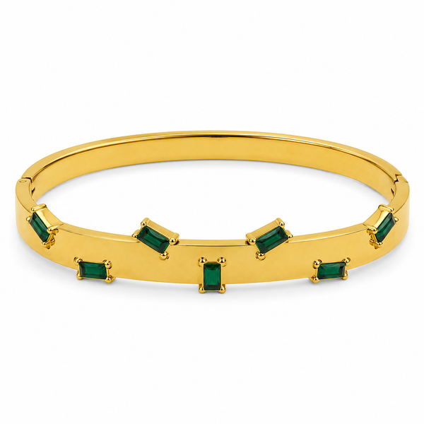 Real Emerald Green Stone Gold Oval Kada for Women | Natural Gemstone Stainless Steel Ladies Bangle | Genuine Stone Festive Jewellery - House of Viya