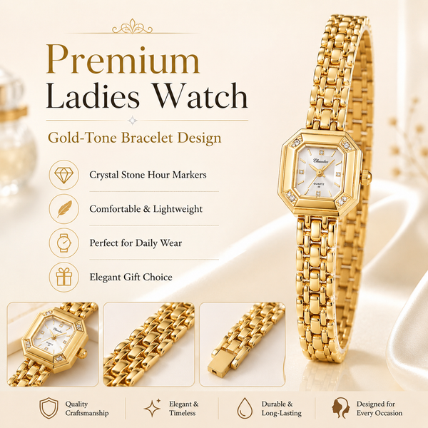 Watches Gold-Tone Square Dial Crystal Accent Panther Bracelet Watch for Women - House of Viya