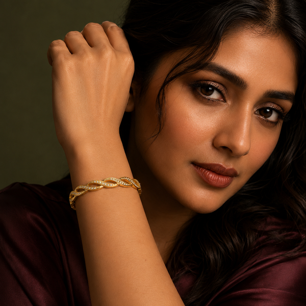 Kadas Gold-Tone Twisted Design Slim Kada for Women