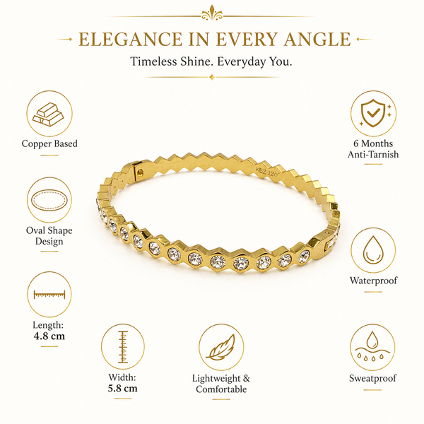 Gold Flush Set Diamond Band Oval Kada for Women | Grain Set Stone Stainless Steel Ladies Bangle | Refined Festive Jewellery - House of Viya