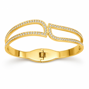 Kadas Gold-Tone Crystal-Studded Infinity Wave Design Kada Bangle for Women