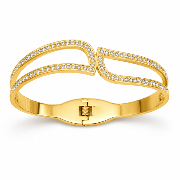 Kadas Gold-Tone Crystal-Studded Infinity Wave Design Kada Bangle for Women - House of Viya