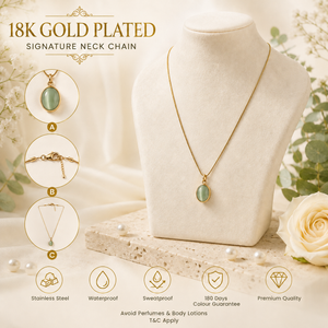 Chain 18K Gold-Plated Fine Chain with Sage Green oval Pendant - House of Viya