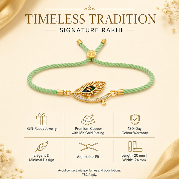 Rakhi Stone-Studded Feather Motif Charm Design Rakhi