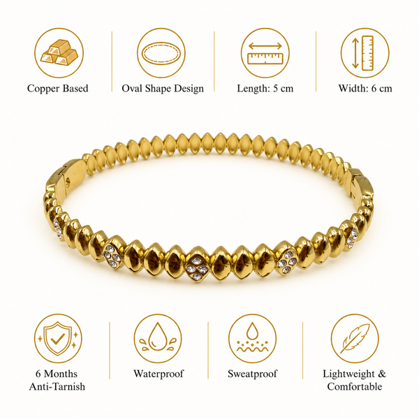Gold Pyramid Diamond Stud All Around Oval Kada for Women | Pointed Geometric Stone Stainless Steel Ladies Bangle | Bold Festive Jewellery - House of Viya