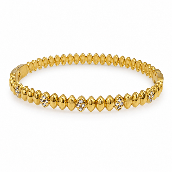 Gold Pyramid Diamond Stud All Around Oval Kada for Women | Pointed Geometric Stone Stainless Steel Ladies Bangle | Bold Festive Jewellery - House of Viya