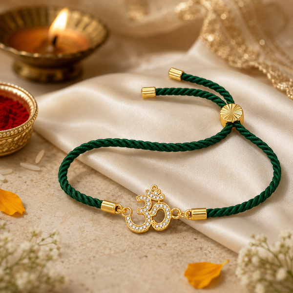 Rakhi Stone-Studded Om CZ Motif Religious Rakhi