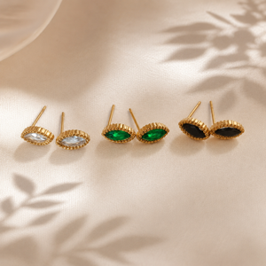 Earrings Crystal, Emerald & Black Kite Halo Stud Earrings Set of 3 Pairs