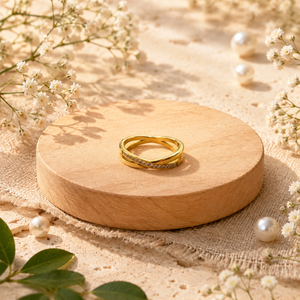 Anti tranish Gold plated Single line Criss cross with CZ stone Rings for adults - 1PC