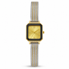 Watches Two-Tone Square Dial Black Bezel Mesh Bracelet Watch for Women