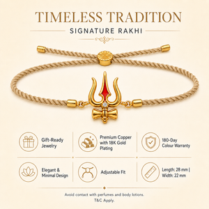 18K Gold Plated Rakhi Stone-Studded Trishul Motif Religious Traditional Rakhi - House of Viya