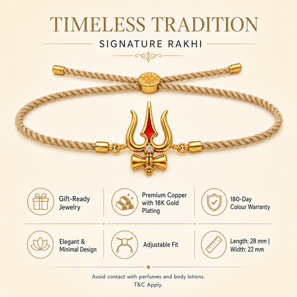 18K Gold Plated Rakhi Stone-Studded Trishul Motif Religious Traditional Rakhi - House of Viya