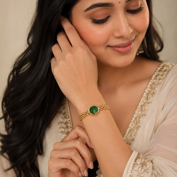 Watches Gold-Tone Oval Green Dial Chain Bracelet Watch for Women - House of Viya