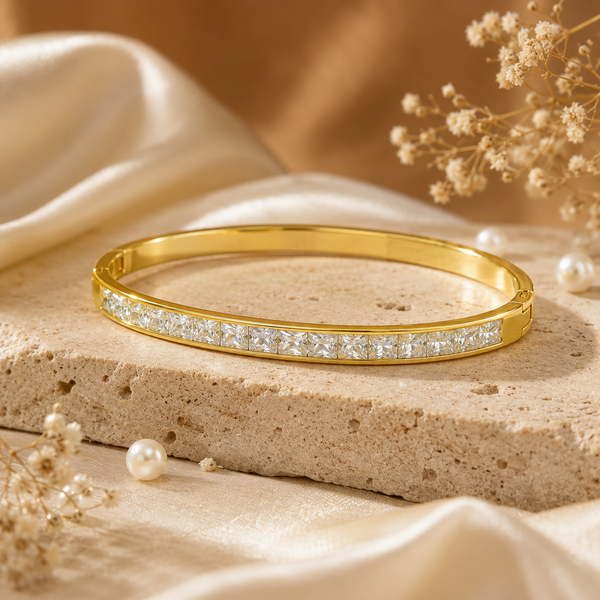 Kadas Gold-Tone Pave Crystal-Studded Slim Kada for Women - House of Viya