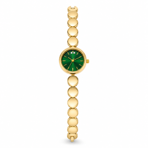 Watches Gold-Tone Green Round Dial Beaded Bracelet Watch for Women