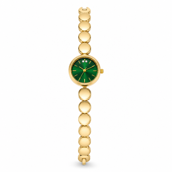 Watches Gold-Tone Green Round Dial Beaded Bracelet Watch for Women - House of Viya