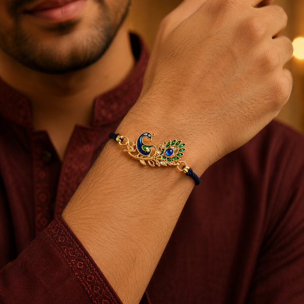 Rakhi Stone-Studded Peacock Royal Motif Floral Rakhi