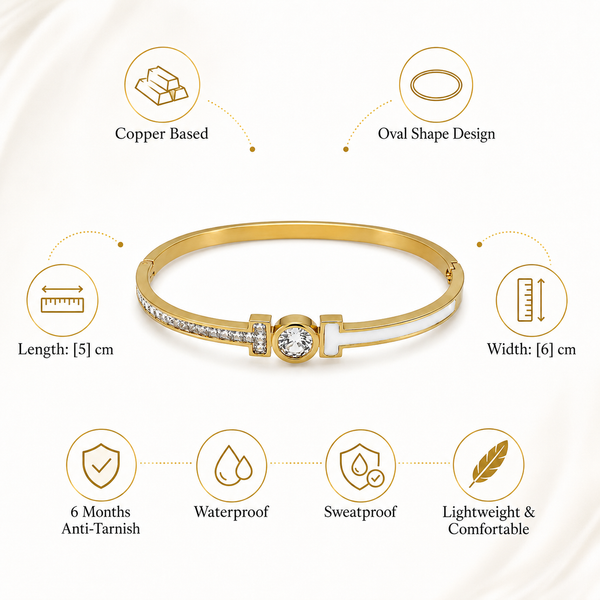Gold Twisted Rope Diamond Oval Kada for Women | Braided Band Stone Stainless Steel Ladies Bangle | Textured Festive Jewellery - House of Viya