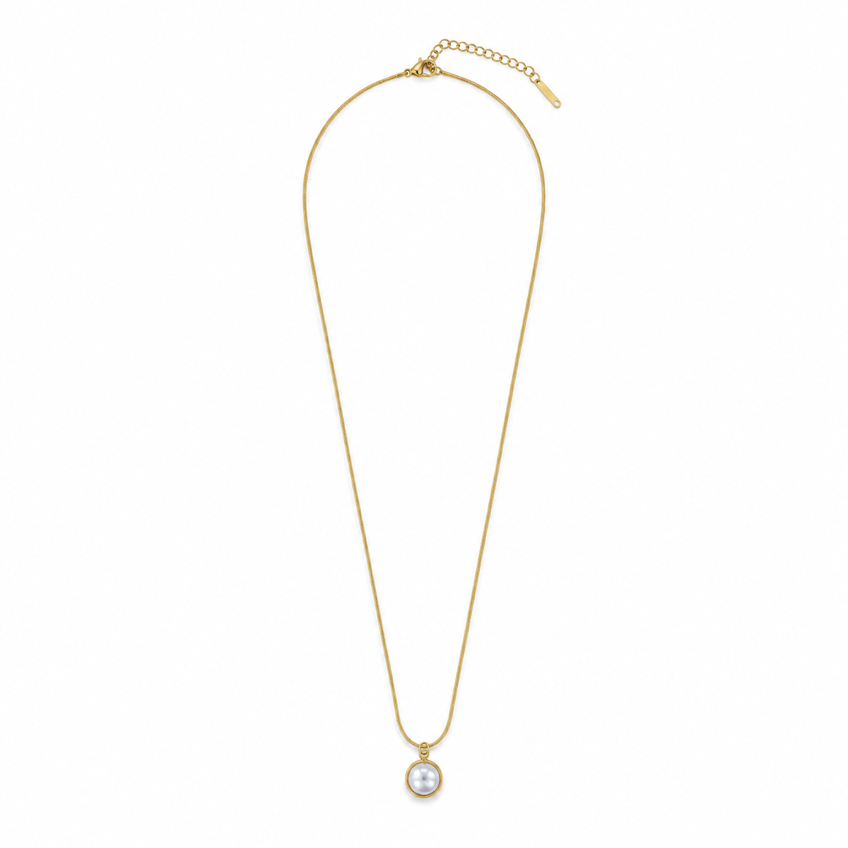 Chain 18K Gold-Plated Fine Chain with Round White Stone Charm