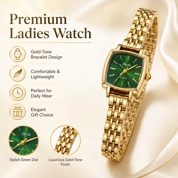 Watches Gold-Tone Square Green Dial Woven Mesh Bracelet Watch for Women - House of Viya