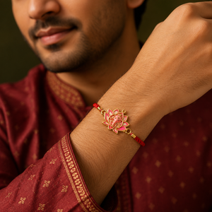 Rakhi Stone-Studded Lotus Ganesha Religious Floral Rakhi