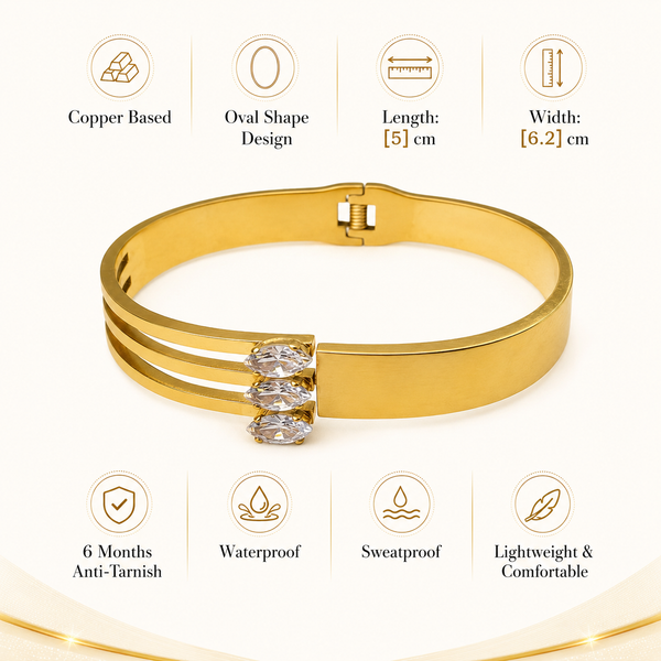 Gold Twisted Rope Diamond Oval Kada for Women | Braided Stone Stainless Steel Ladies Bangle | Textured Festive Jewellery - House of Viya