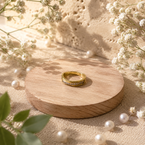 Anti tranish Gold plated 3 line Criss cross with Above 1 line CZ stone Rings for adults - 1PC