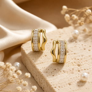 Earrings Gold-Tone Sunburst Radiating Stone Earrings - House of Viya