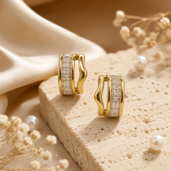 Earrings Gold-Tone Sunburst Radiating Stone Earrings - House of Viya