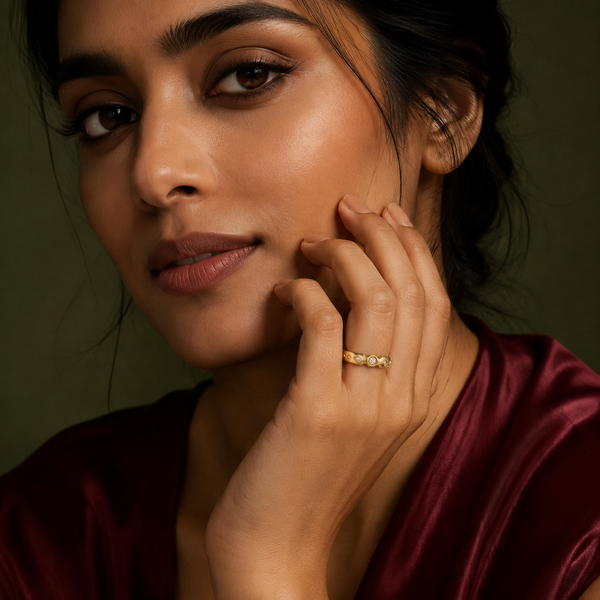 Anti tranish Gold plated Rhombus with CZ stone Rings for adults - 1PC