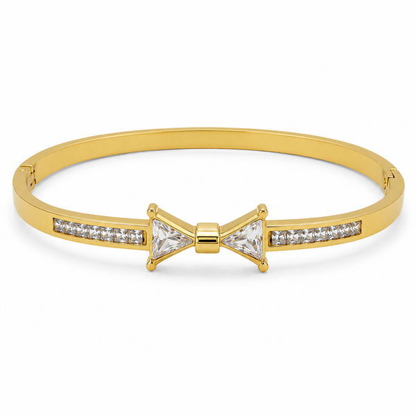 Gold Cluster Diamond Trio Oval Kada for Women | Three Stone Grouping Stainless Steel Ladies Bangle | Statement Festive Jewellery - House of Viya