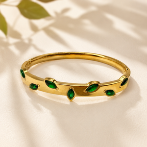 Real Marquise Emerald Green Stone Gold Oval Kada for Women | Oval Bezel Gemstone Stainless Steel Ladies Bangle | Genuine Stone Festive Jewellery