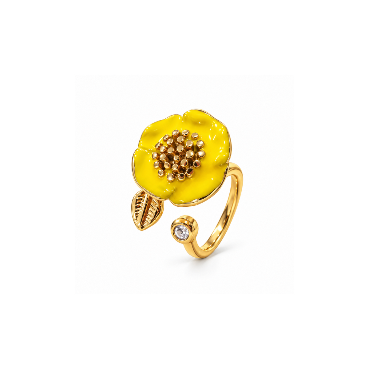 Rings Gold-Plated Yellow Enamel Floral Designer Ring