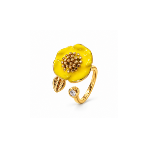 Rings Gold-Plated Yellow Enamel Floral Designer Ring