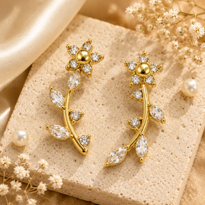 Earrings Gold-Tone Floral Leaf Ear-Climber Earrings