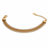 Gold Plated Wide Triple Strand Curb Chain Bracelet with Centre White Stone Tennis Row