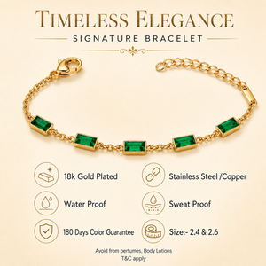 Gold Plated Emerald Cut Green Rectangular Stone Bezel Station Chain Bracelet with Lobster Clasp