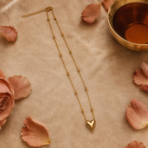 Chain 18K Gold-Plated Beaded Chain with V-Cut Heart Pendant - House of Viya