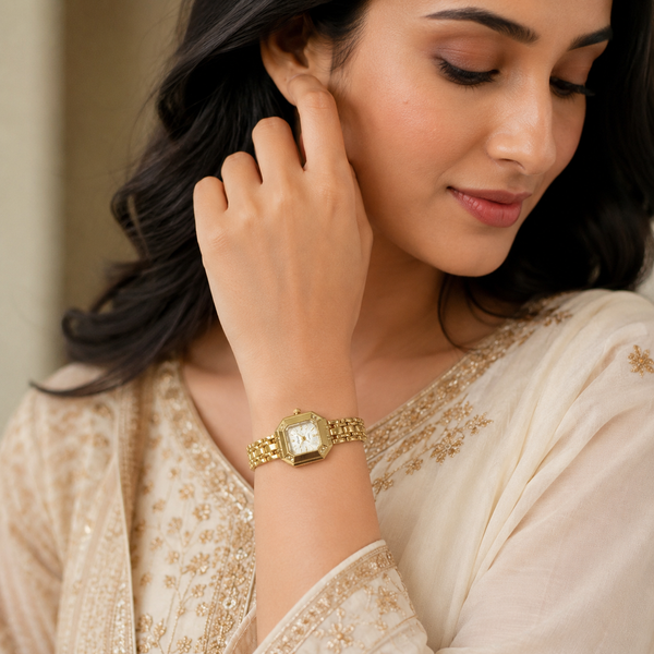 Watches Gold-Tone Square Dial Crystal Accent Panther Bracelet Watch for Women - House of Viya