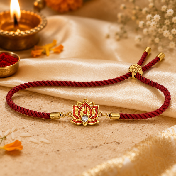 Rakhi Stone-Studded Lotus Floral Motif Design Rakhi