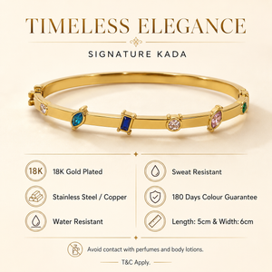 Kadas Gold-Tone Multicolour Stone-Studded Kada with Spaced Crystal Stations - Polished Finish Slim Bracelet