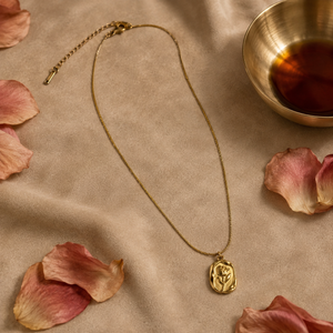 Chain 18K Gold-Plated Slim Chain with Floral Relief Oval Medallion - House of Viya