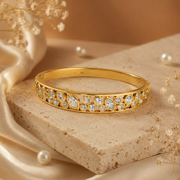 Kadas Gold-Tone Crystal-Studded Slim Kada for Women - House of Viya