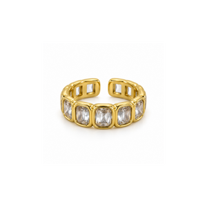 Rings Dual-Tone Polished White Stone Crossover Ring