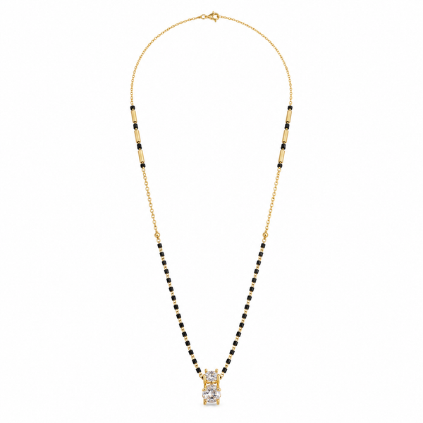 KZ Gold Plated Square CZ Solitaire Mangalsutra for Women Black Bead Chain Stacked Stone Pendant FS - House of Viya