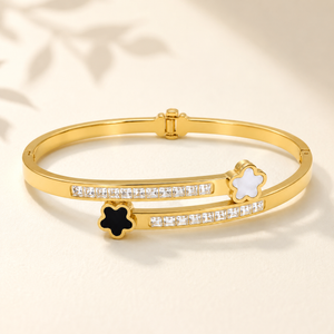 Gold Burnish Set Diamond Oval Kada for Women | Flush Set Stone Stainless Steel Ladies Bangle | Ultra Smooth Festive Jewellery