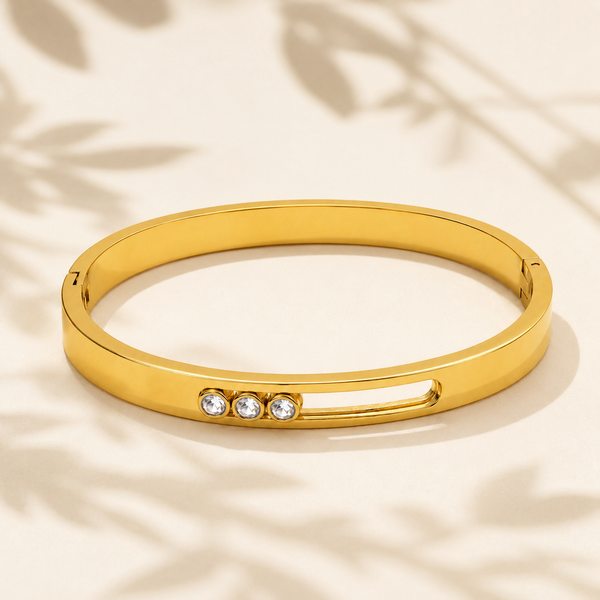 Gold Flat Band Plain Hinged Oval Kada for Women | Smooth Flat Profile Stainless Steel Ladies Bangle | Minimalist Daily Wear Jewellery - House of Viya