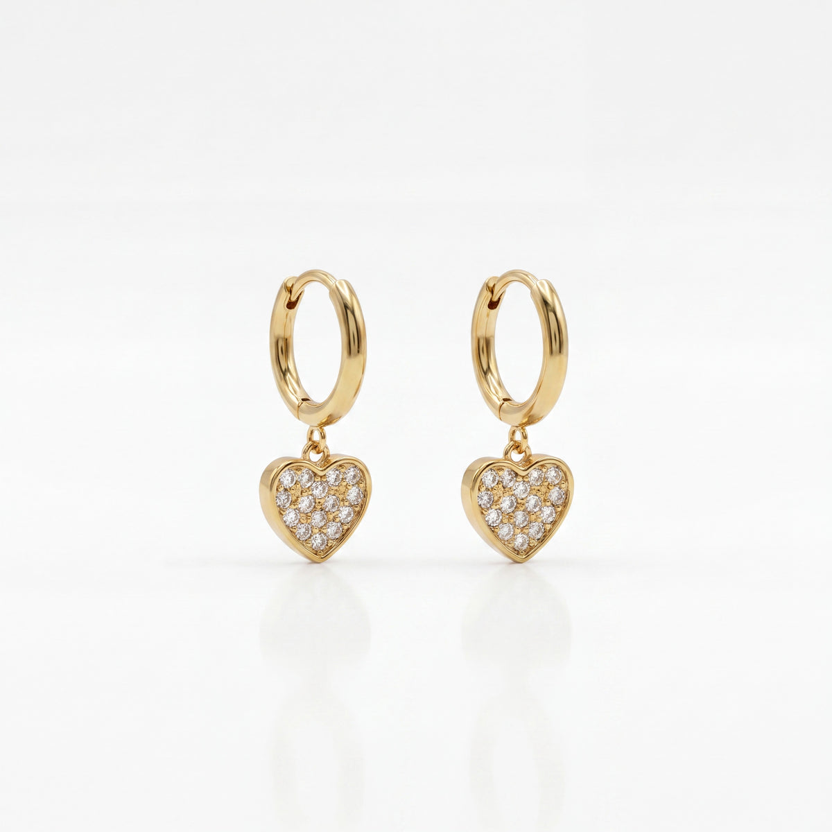 18K Gold Plated Pavé Heart Charm Hoop Earrings